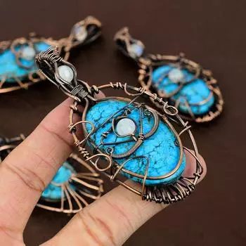 Подарочный кулон из медной проволоки с натуральным тибетским бирюзовым камнем 3,74 дюйма T2F28