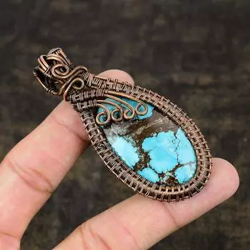 Подарочный кулон из медной проволоки с натуральным тибетским бирюзовым камнем 2,99 дюйма N4O85