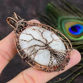 Подарочный кулон из медной проволоки с натуральным радужным лунным камнем 3,07 F2d56