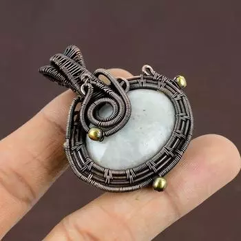 Подарочный кулон из медной проволоки с натуральным радужным лунным камнем 2,17 дюйма Z6Q08