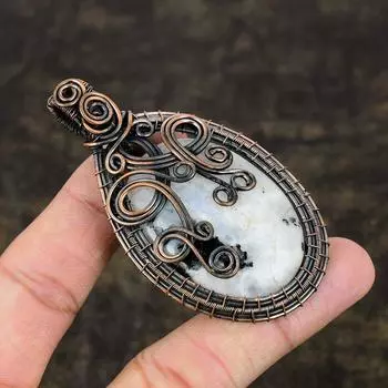 Подарочный кулон из медной проволоки с натуральным радужным лунным камнем, 2,99 дюйма, v4K26