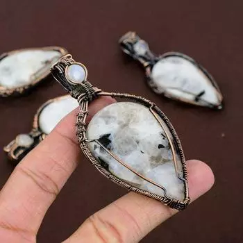 Подарочный кулон из медной проволоки с натуральным радужным лунным камнем, 3,55 дюйма, N6l60