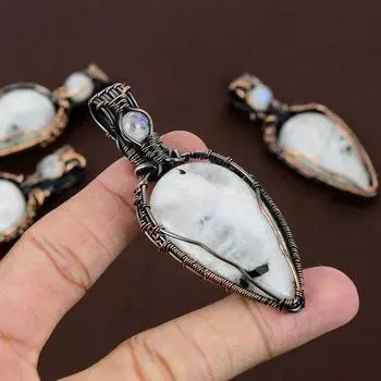 Подарочный кулон из медной проволоки с натуральным радужным лунным камнем, 2,96 дюйма, E9L96