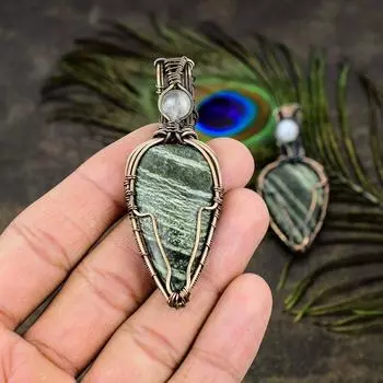 Подарочный кулон из медной проволоки с натуральным зеленым опалом и драгоценным камнем, 2,80 дюйма, v3t69