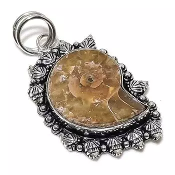 Подарочный кулон из натурального аммонита из стерлингового серебра 925 пробы 2,44 дюйма F7g32