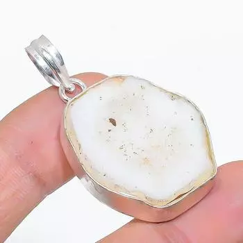 Подарочный кулон из натурального белого солнечного кварца из стерлингового серебра 925 пробы 1,69 дюйма j7d23