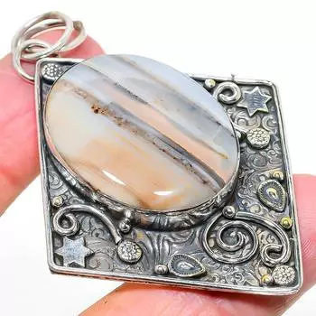 Подарочный кулон из натурального ботсванского агата из стерлингового серебра 925 пробы 2,76 дюйма Z1p66