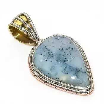 Подарочный кулон из натурального дендритового опала, двухцветный, из стерлингового серебра 925 пробы, 1,50 дюйма, W3Q23