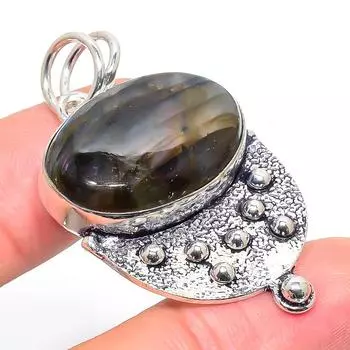 Подарочный кулон из натурального лабрадорита ручной работы из серебра 925 пробы 1,97 дюйма n0P58