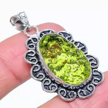 Подарочный кулон из натурального молдавита, кварца, стерлингового серебра 925 пробы, 1,77 дюйма, o1S42