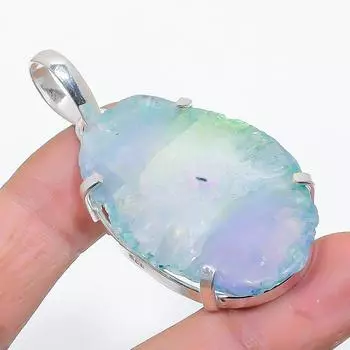 Подарочный кулон из натурального синего солнечного кварца ручной работы из стерлингового серебра 925 пробы 2,29 дюйма P0W35