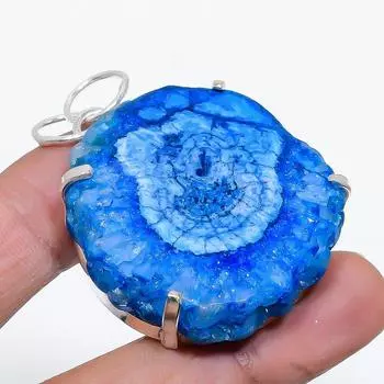 Подарочный кулон из натурального синего солнечного кварца ручной работы из стерлингового серебра 925 пробы 2,05 дюйма u9M61