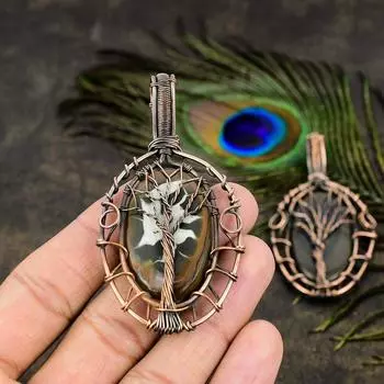 Подарочный кулон из натуральной глиняной трещины ископаемого драгоценного камня из медной проволоки 2,96 дюйма f3l11
