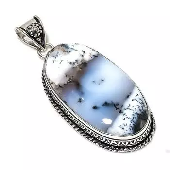 Подарочный кулон из стерлингового серебра 925 пробы с натуральным дендритовым опалом 2,68 дюйма P7F02