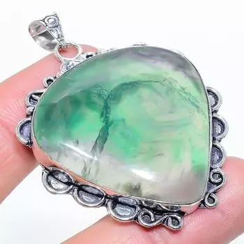 Подарочный кулон из стерлингового серебра 925 пробы с натуральным зеленым флюоритом 2,25 дюйма N9i68