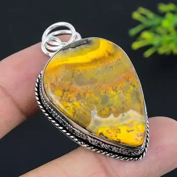 Подарочный кулон из стерлингового серебра 925 пробы с натуральным шмелем яшмой 2,17 дюйма J9A25