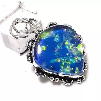 Подарочный кулон из стерлингового серебра 925 пробы с натуральным синим тройным опалом 1,85 дюйма F6y51
