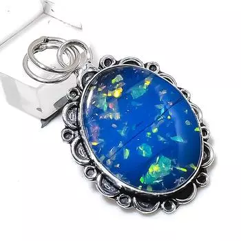 Подарочный кулон из стерлингового серебра 925 пробы с натуральным синим тройным опалом 1,97 дюйма Z8q27