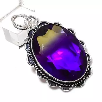 Подарочный кулон из стерлингового серебра 925 пробы с натуральным двухцветным турмалином 2,17 дюйма h1g12