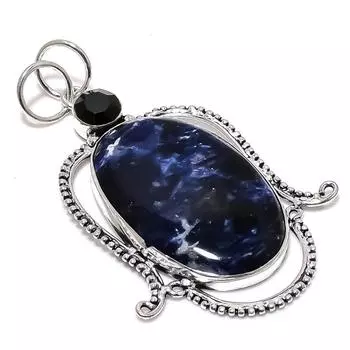 Подарочный кулон из стерлингового серебра 925 пробы с натуральным содалитом и шпинелью, 3,07 дюйма, E9q46