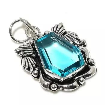 Подарочный кулон из стерлингового серебра 925 пробы с натуральным швейцарским голубым топазом, размер 1,85 дюйма, A3w25