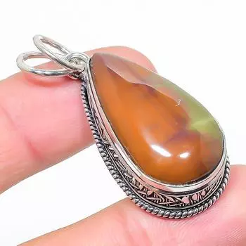 Подарочный кулон из стерлингового серебра 925 пробы с натуральным полиграммным яшмом 1,85 дюйма s7Z82