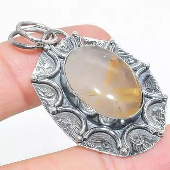 Подарочный кулон из стерлингового серебра 925 пробы с натуральным золотым рутилом 1,97 дюйма h7g77