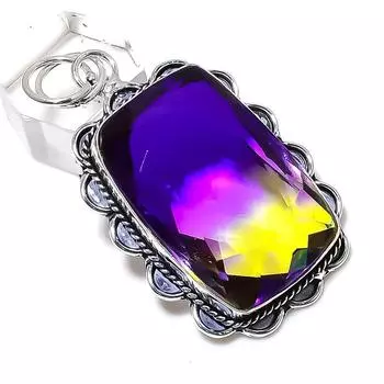 Подарочный кулон из стерлингового серебра 925 пробы с натуральным двухцветным турмалином 2,29 дюйма f8L56