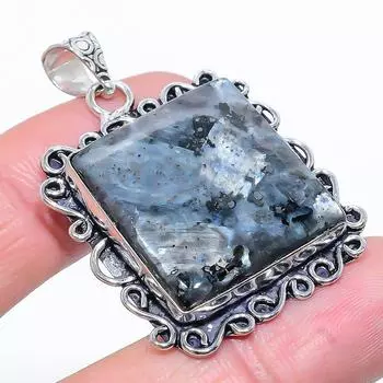 Подарочный кулон из стерлингового серебра 925 пробы с натуральным камнем Ларвикит 1,81 дюйма p8z85