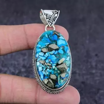 Подарочный кулон из стерлингового серебра 925 пробы с натуральным пиритом и бирюзой, 2,40 дюйма, U2d43