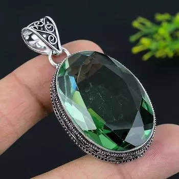 Подарочный кулон из стерлингового серебра 925 пробы с натуральным зеленым аметистом 2,21 дюйма S6F43