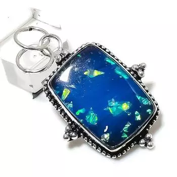 Подарочный кулон из стерлингового серебра 925 пробы с натуральным синим тройным опалом 2,09 дюйма a5U23