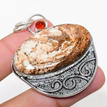 Подарочный кулон из стерлингового серебра 925 пробы с натуральным лимонным хризопразом и гранатом 2,21 дюйма S4l08