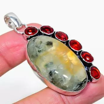 Подарочный кулон из стерлингового серебра 925 пробы с натуральным пренитом и гранатом 2,52 дюйма J4H04