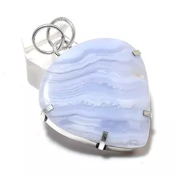 Подарочный кулон из стерлингового серебра 925 пробы с натуральным синим кружевным агатом 2,09 дюйма B8b52