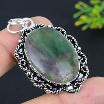 Подарочный кулон из стерлингового серебра 925 пробы с натуральным зеленым флюоритом 2,25 дюйма Q2l01