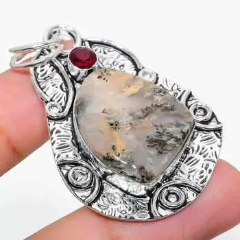 Подарочный кулон из стерлингового серебра 925 пробы с натуральным русским дендритным гранатом 2,13 дюйма W3B14