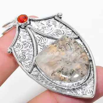 Подарочный кулон из стерлингового серебра 925 пробы с натуральным русским дендритным гранатом 2,76 дюйма u8L10