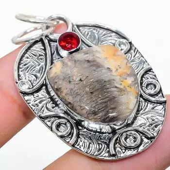 Подарочный кулон из стерлингового серебра 925 пробы с натуральным русским дендритным гранатом 1,97 дюйма f9G43