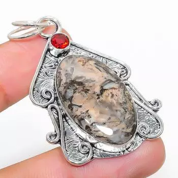 Подарочный кулон из стерлингового серебра 925 пробы с натуральным русским дендритным гранатом 2,25 дюйма b2g64
