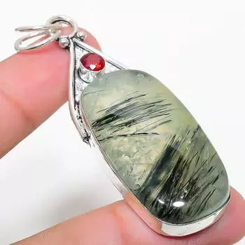 Подарочный кулон из стерлингового серебра 925 пробы с натуральным пренитом и гранатом 2,76 дюйма I5i35