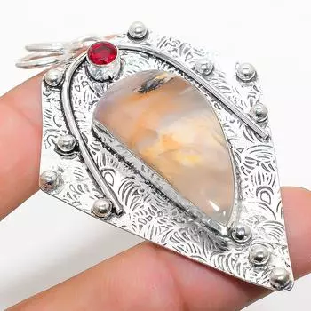 Подарочный кулон из стерлингового серебра 925 пробы с натуральным русским дендритным гранатом 2,84 дюйма N9Q42