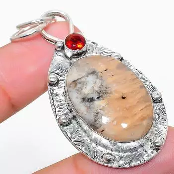 Подарочный кулон из стерлингового серебра 925 пробы с натуральным русским дендритным гранатом 2,29 дюйма J5I33