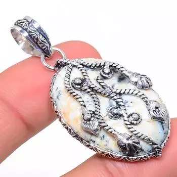 Подарочный кулон из стерлингового серебра 925 пробы с натуральным дендритовым опалом 2,01 дюйма O3R39