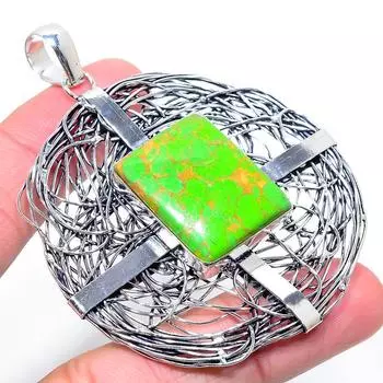 Подарочный кулон из стерлингового серебра 925 пробы с натуральным медным бирюзовым камнем 2,99 дюйма d2C33