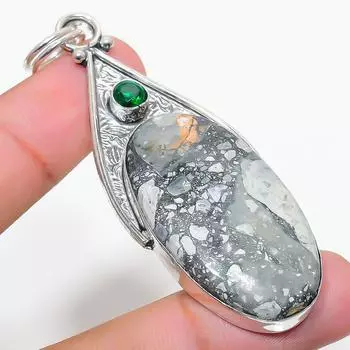 Подарочный кулон из стерлингового серебра 925 пробы с натуральной яшмой малигано, диопсидом, 2,80 дюйма T5Y26