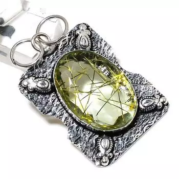 Подарочный кулон из стерлингового серебра 925 пробы с натуральным золотым рутилом 2,25 дюйма O8m50