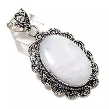 Подарочный кулон из стерлингового серебра 925 пробы с натуральным радужным лунным камнем 2,44 дюйма t5e31