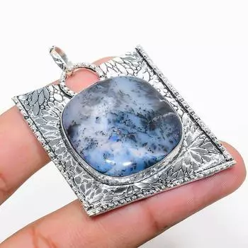 Подарочный кулон из стерлингового серебра 925 пробы с натуральным дендритовым опалом 1,97 дюйма J8V03