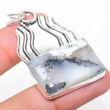 Подарочный кулон из стерлингового серебра 925 пробы с натуральным дендритовым опалом 1,97 дюйма p8q49